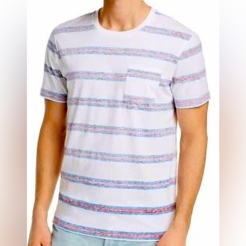 PACIFIC & PARK Blue & Red Striped Crew Neck Short Sleeve Shirt